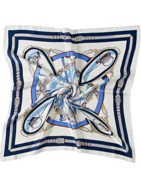 Women Blue Chain Headscarf Satin Bandana Pattern Polyester Breathable Scarves
